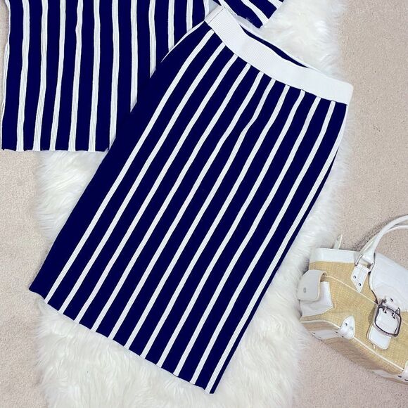 Ann Taylor Navy & White Striped Pencil Skirt. Matching top sold separately - Picture 1 of 10